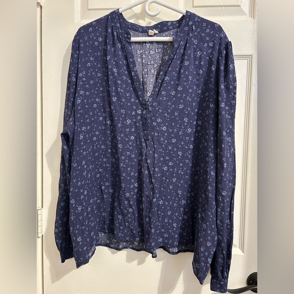 Treasure & Bond navy floral peasant blouse XXL plus size long sleeve
